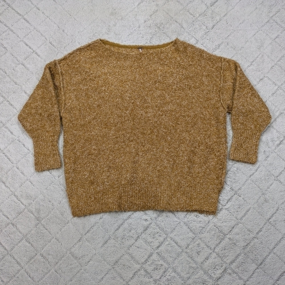 Free People Sweater Womens M Beige Honeycomb Moira Wool Blend Tunic Slouchy